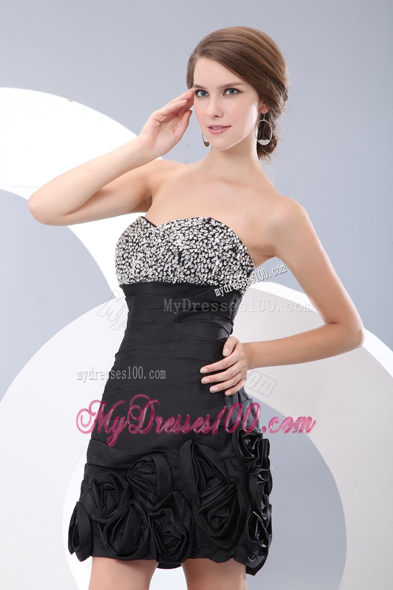 Unique Black Sweetheart Mini-length Beading Little Black Dress