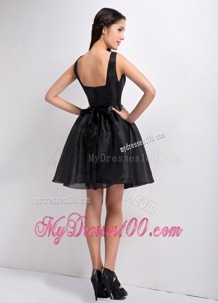 Customize Bateau Mini-length Beaded Decorate Little Black Dress