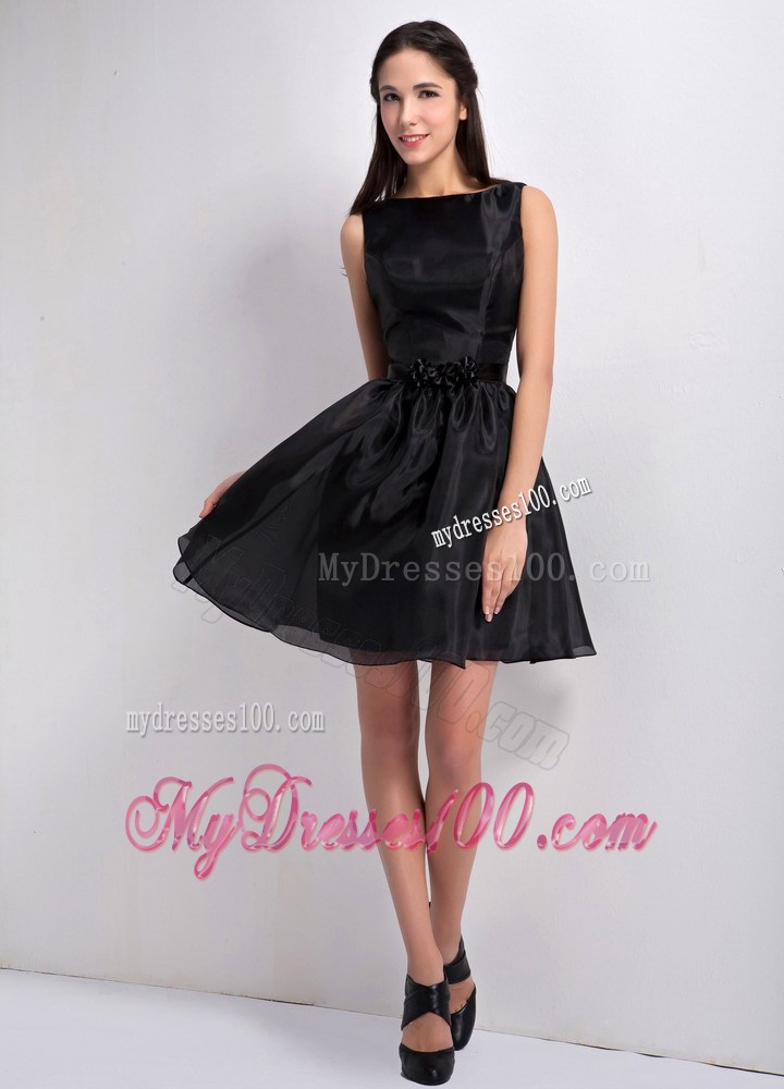 Customize Bateau Mini-length Beaded Decorate Little Black Dress