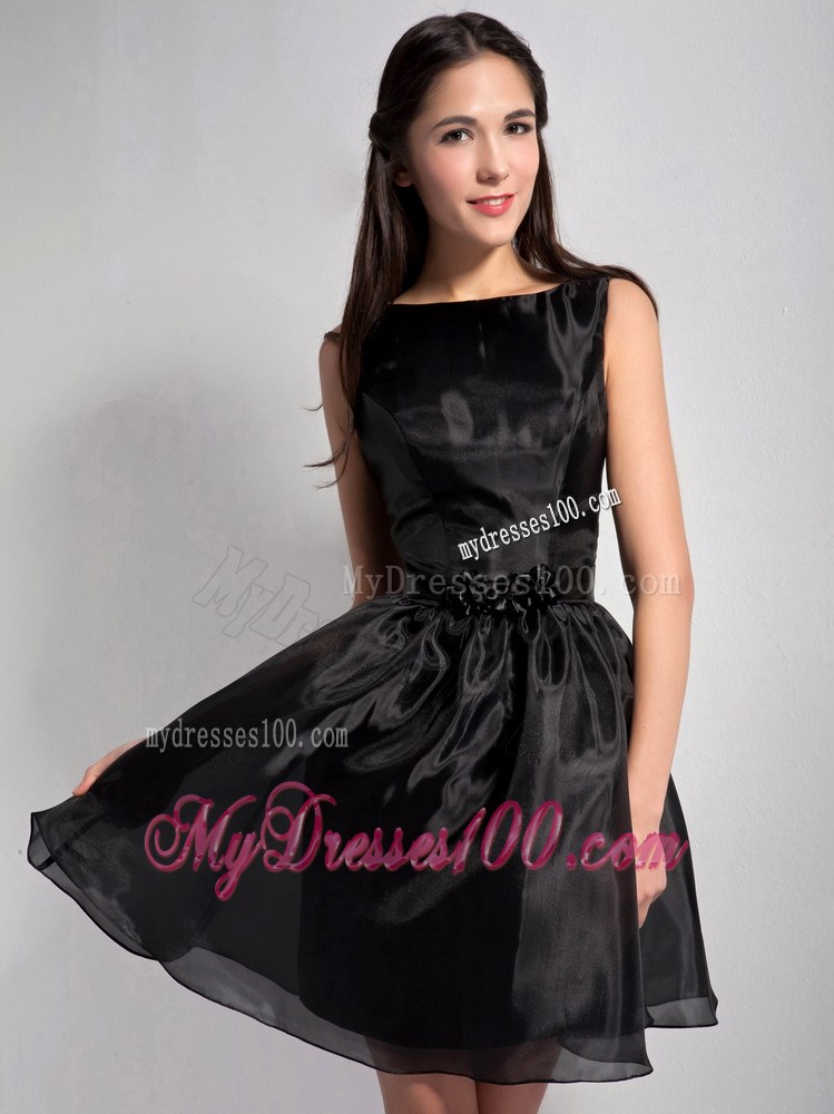 Customize Bateau Mini-length Beaded Decorate Little Black Dress