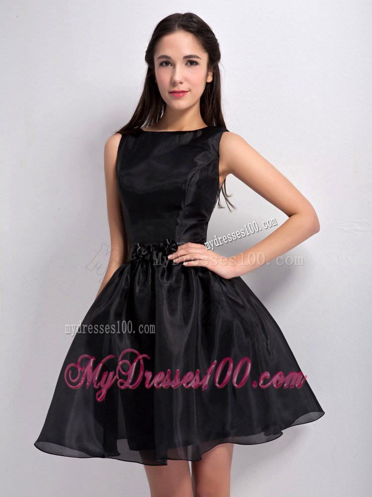 Customize Bateau Mini-length Beaded Decorate Little Black Dress
