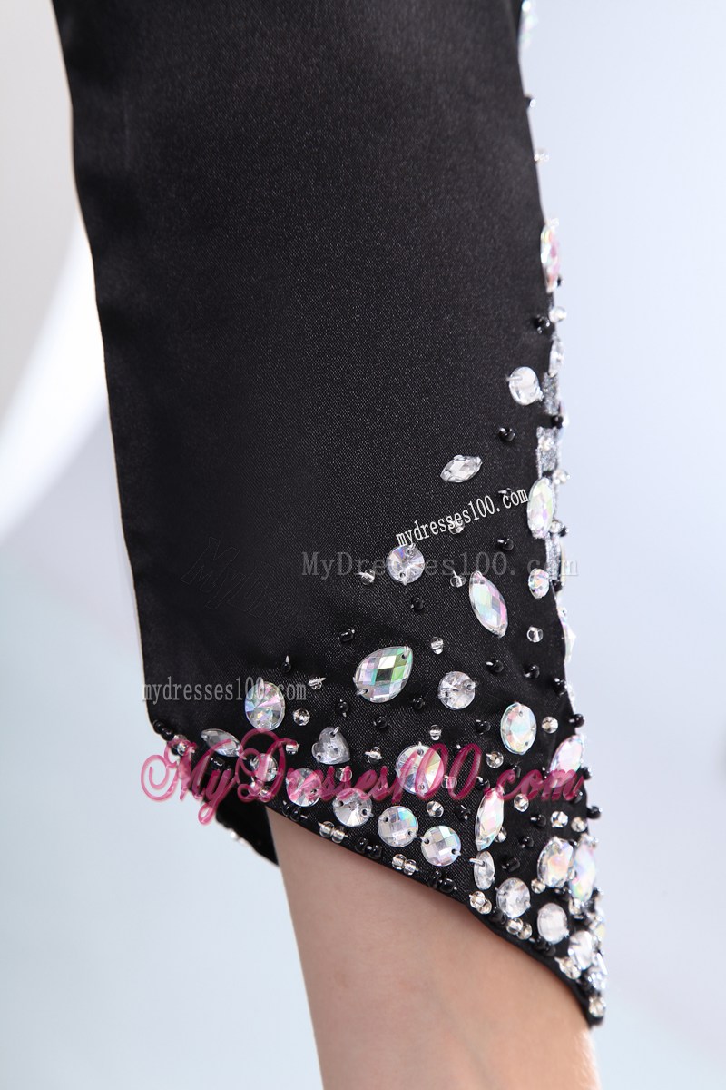 Column One Shoulder Beading Long Sleeve Short Little Black Dress