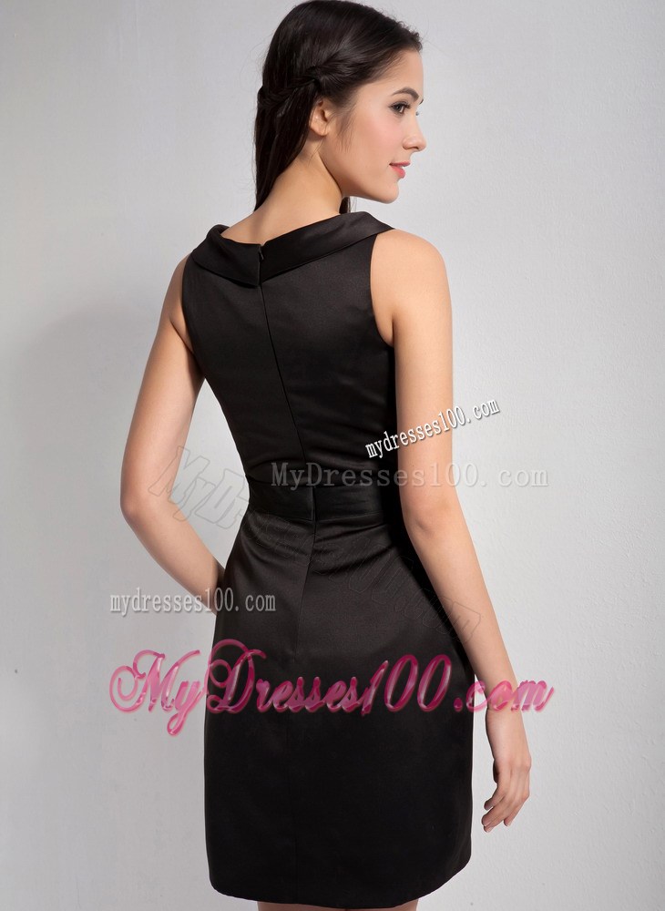 Simple Bateau Mini-length Hand Made Flower Little Black Dress