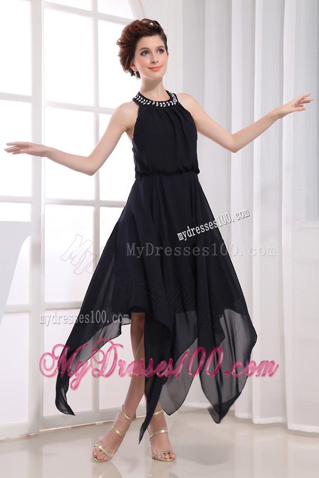Beaded Decorate Halter For Black Custom Made Prom Dress