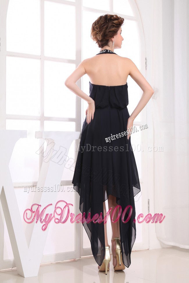 Beaded Decorate Halter For Black Custom Made Prom Dress