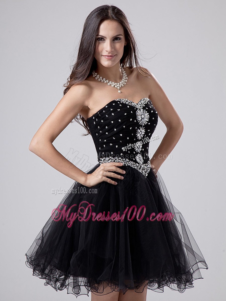 Beaded and Rhinestones Sweetheart Little Black Dresses For Club