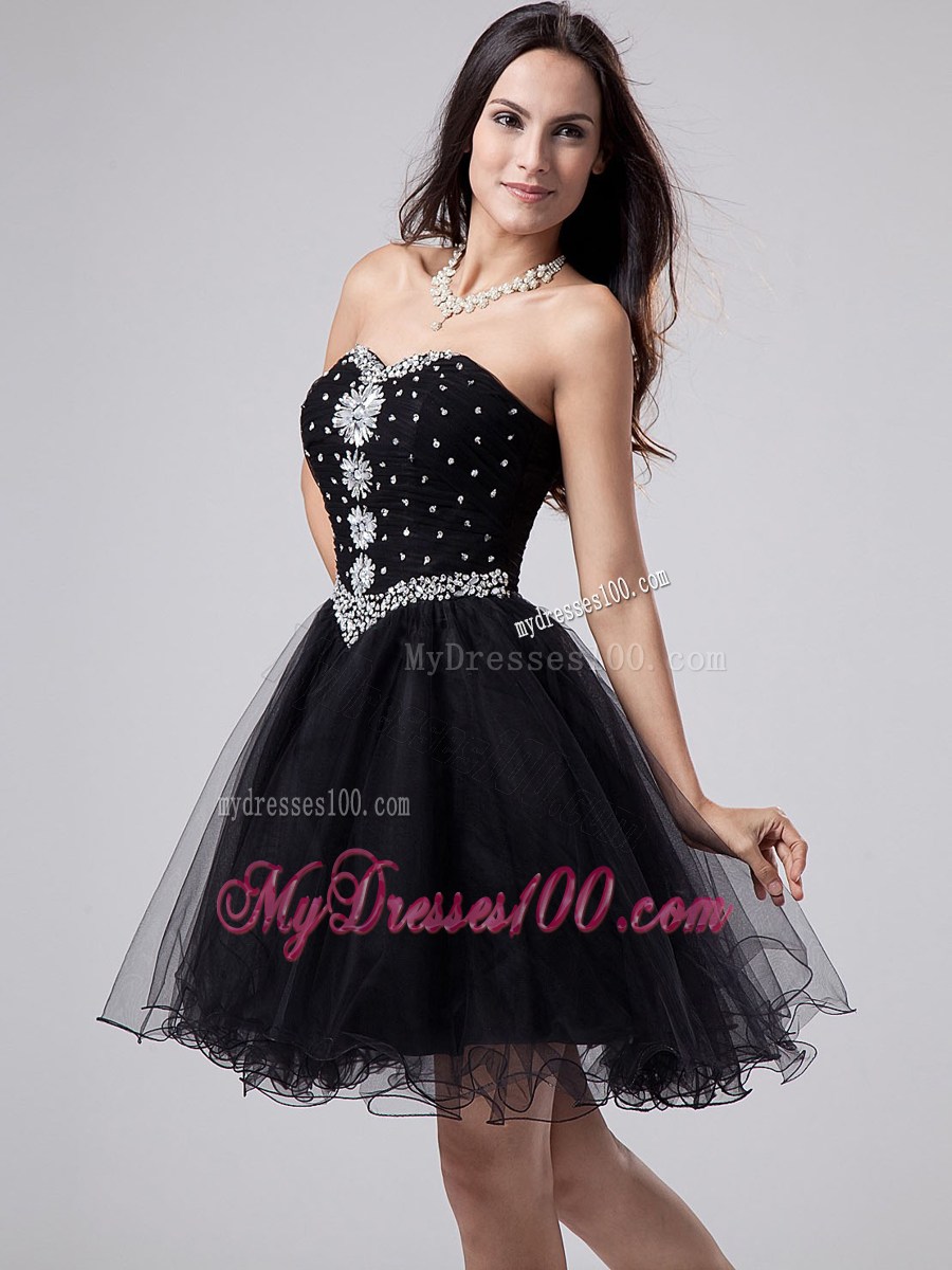Beaded and Rhinestones Sweetheart Little Black Dresses For Club