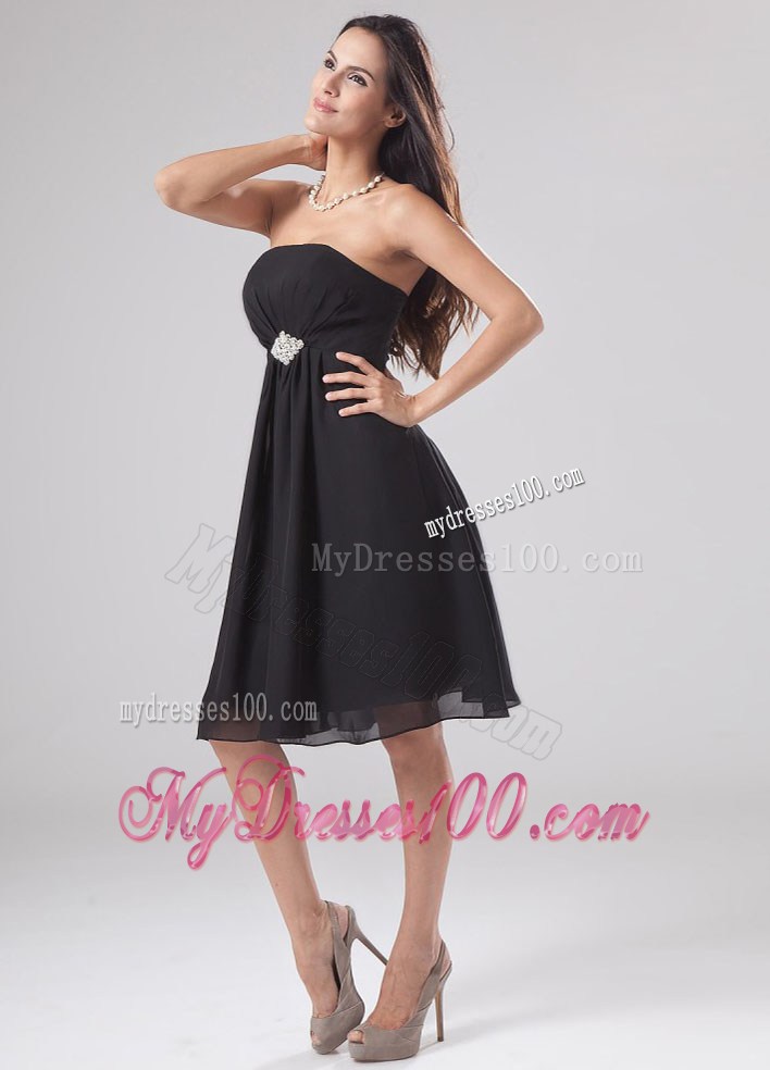 Beaded Decorate Bodice Strapless Knee-length Little Black Dresses