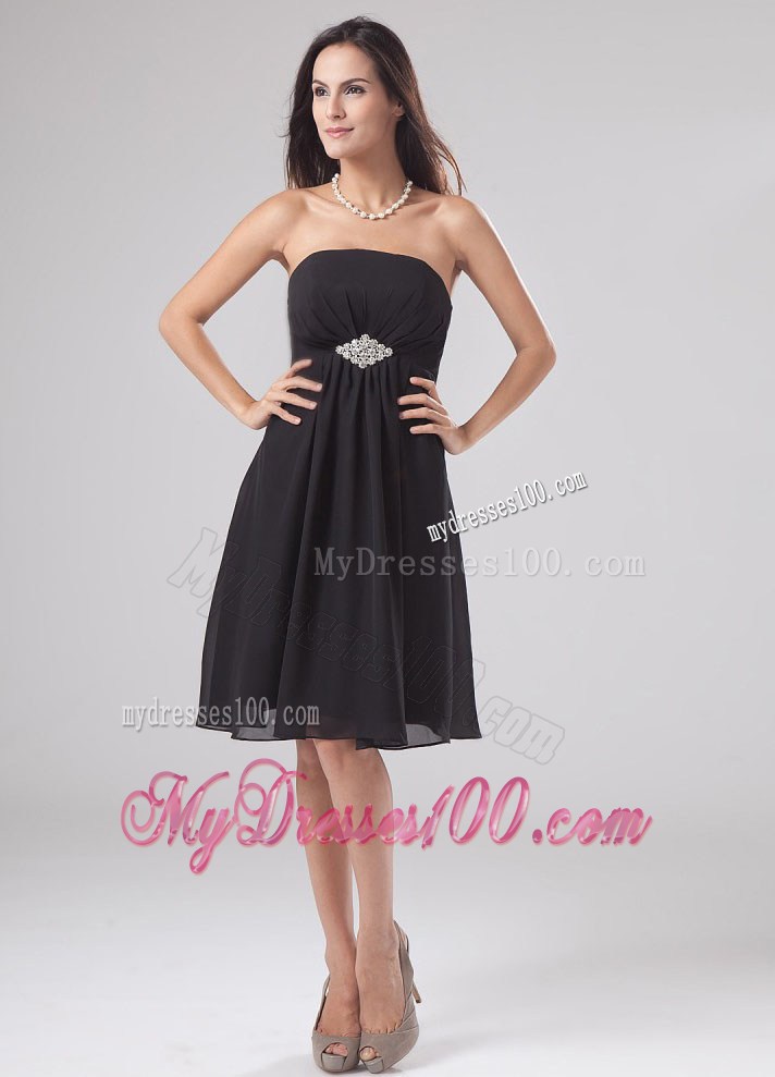 Beaded Decorate Bodice Strapless Knee-length Little Black Dresses