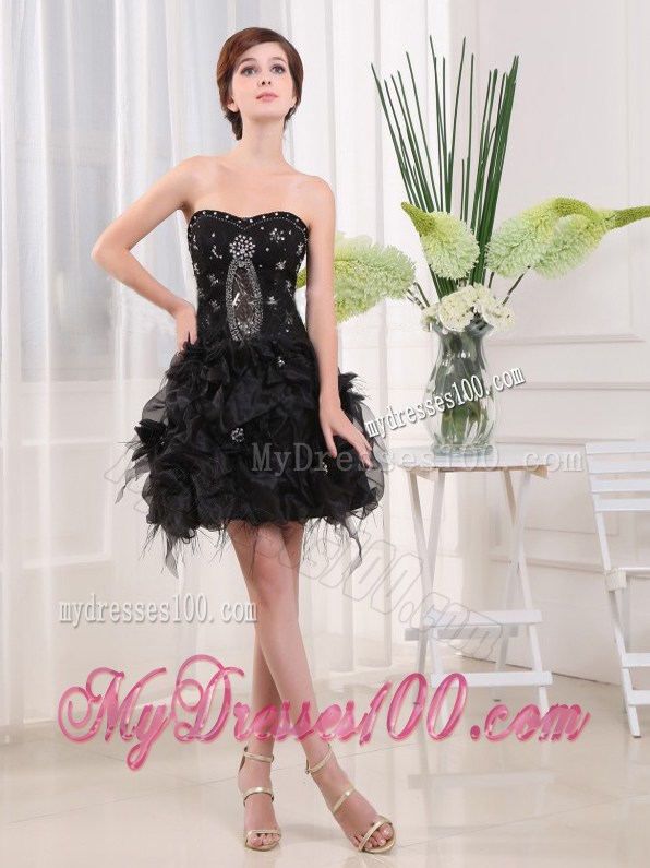 Beading and Ruffles Layered Strapless Mini-length Little Black Dress