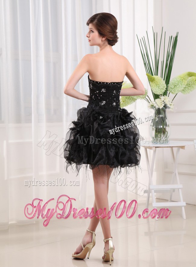 Beading and Ruffles Layered Strapless Mini-length Little Black Dress