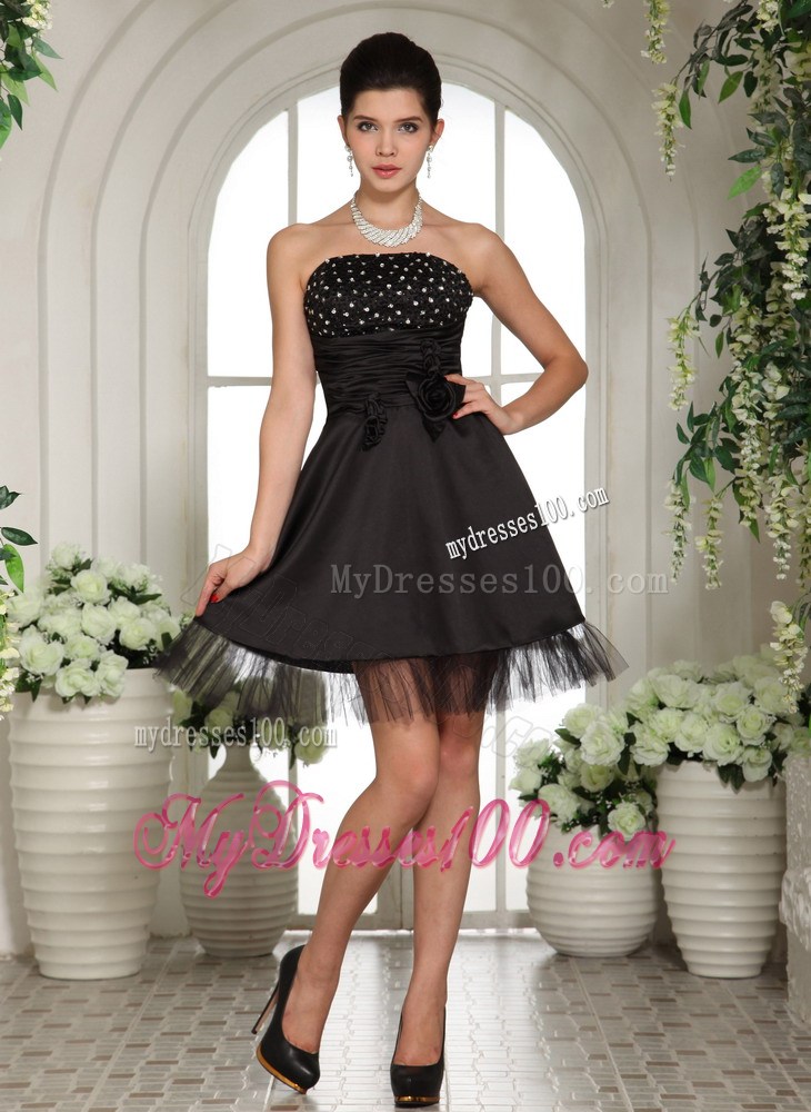 Beaded Decorate Bust and Hand Made Flowers Little Black Dresses
