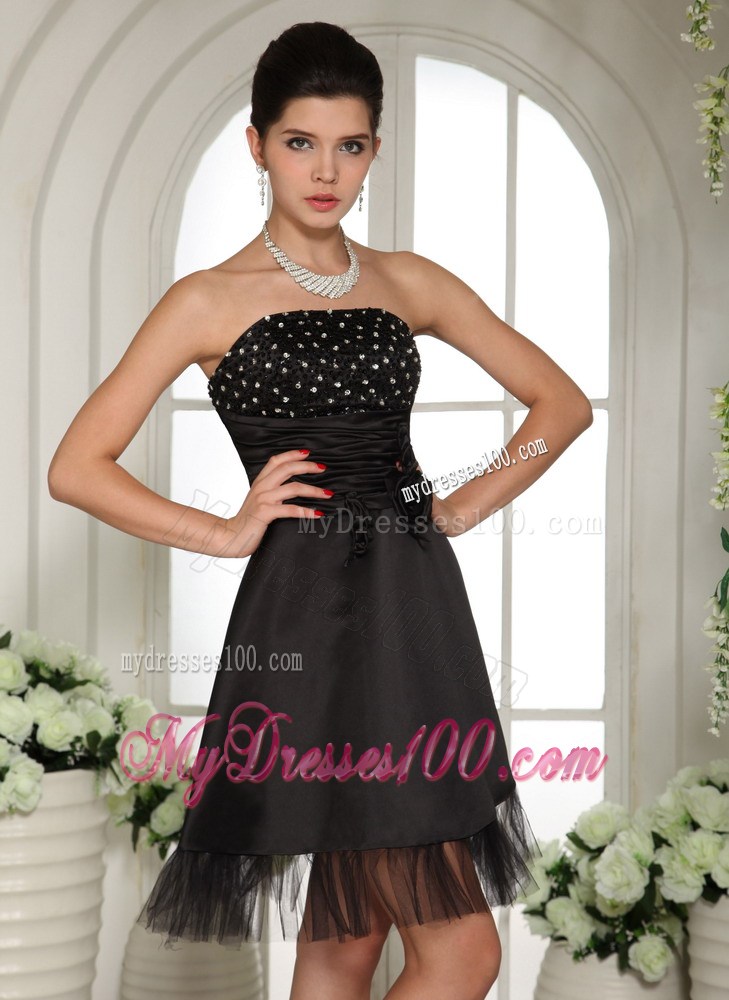 Beaded Decorate Bust and Hand Made Flowers Little Black Dresses