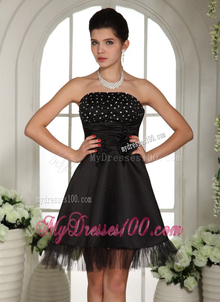 Beaded Decorate Bust and Hand Made Flowers Little Black Dresses
