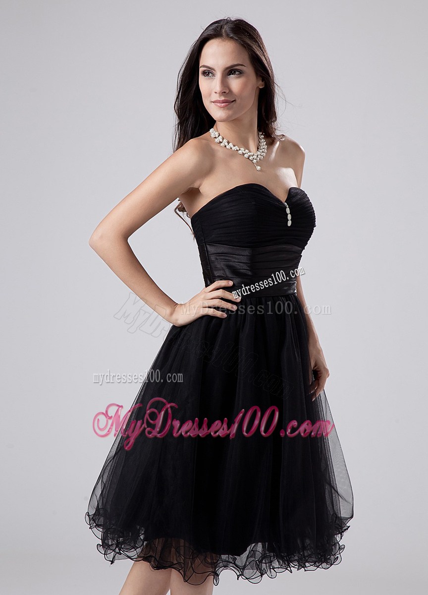 Sweetheart Modest Little Black Dress with Beading and Ruching
