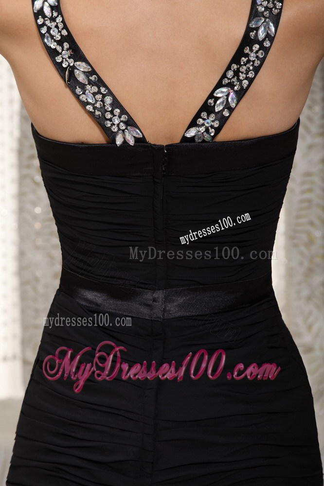 Column Mini-length Beaded Decorate Straps Little Black Dresses