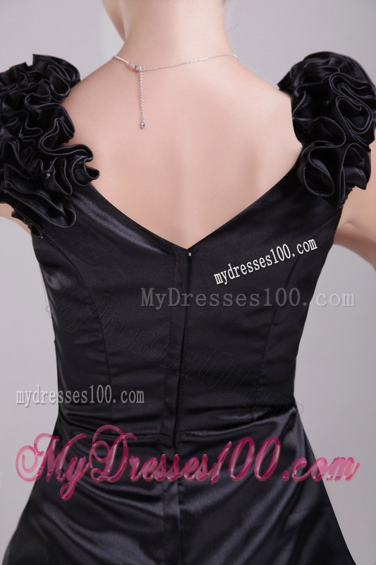 Column V-neck Mini-length Hand Made Flower Little Black Dress