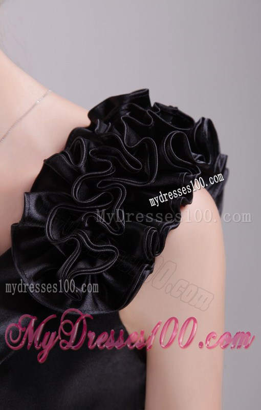 Column V-neck Mini-length Hand Made Flower Little Black Dress