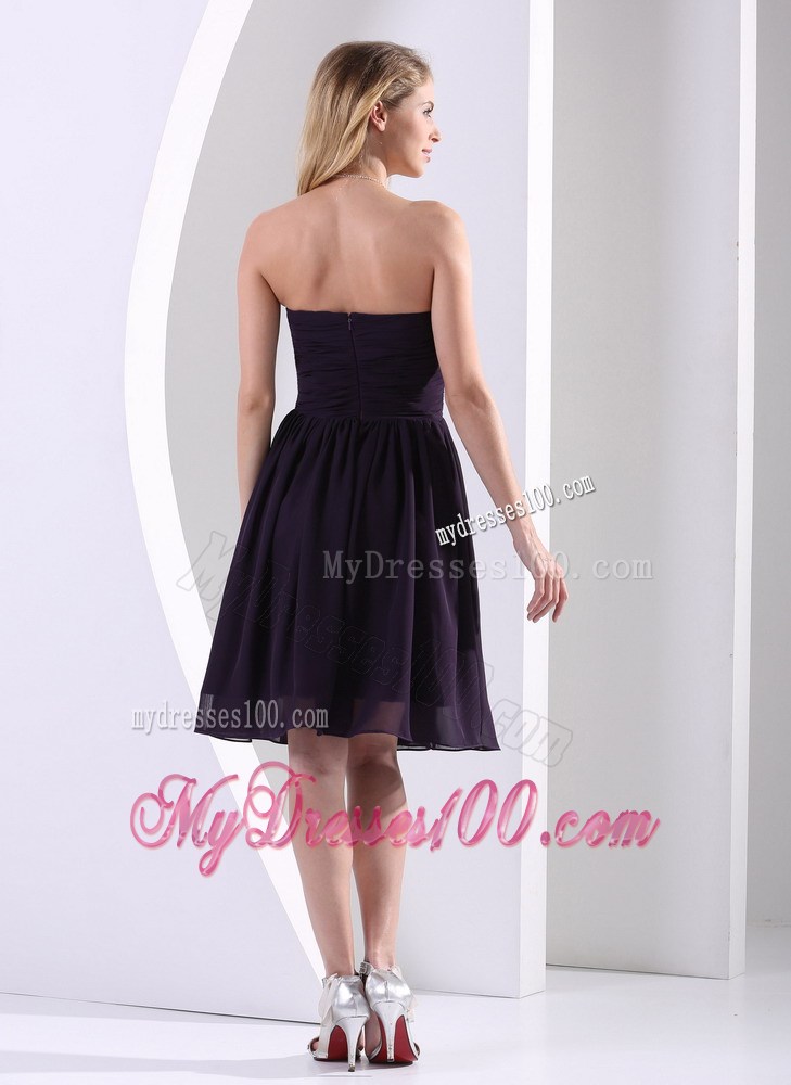 Dark Purple Hand Made Flower and Ruche Knee-length Prom Dress