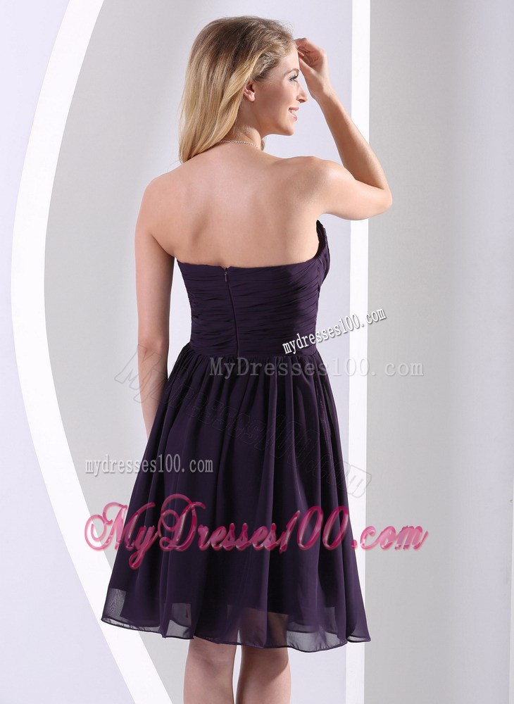 Dark Purple Hand Made Flower and Ruche Knee-length Prom Dress