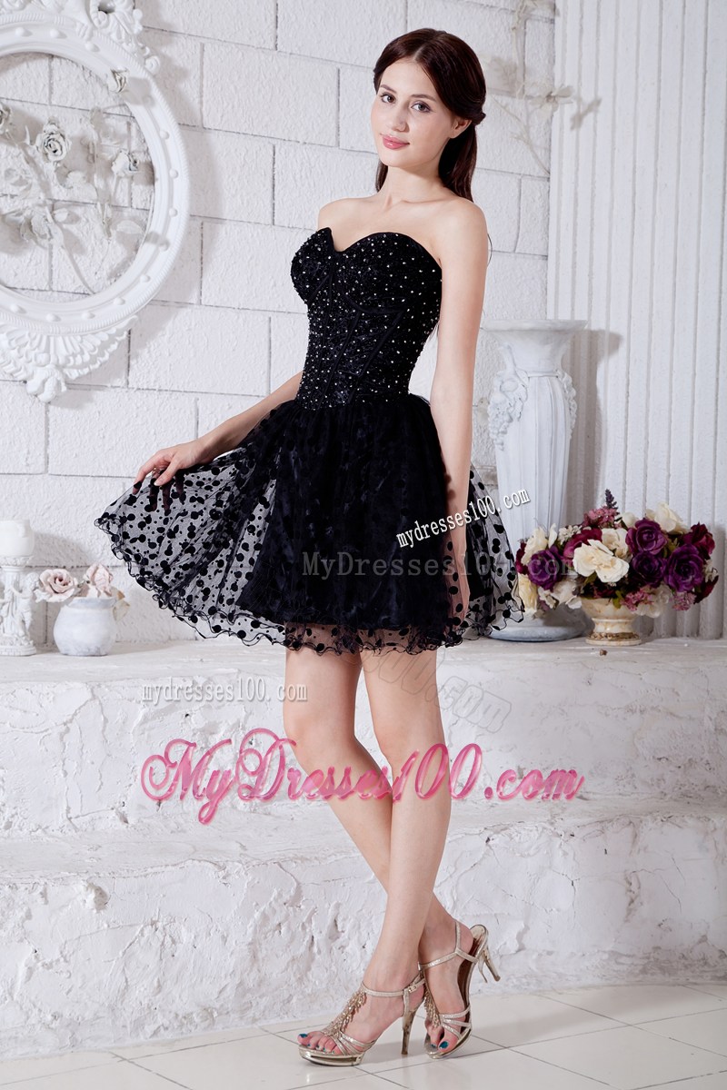 Black Sweetheart Short Special Fabric Beading Little Black Dress