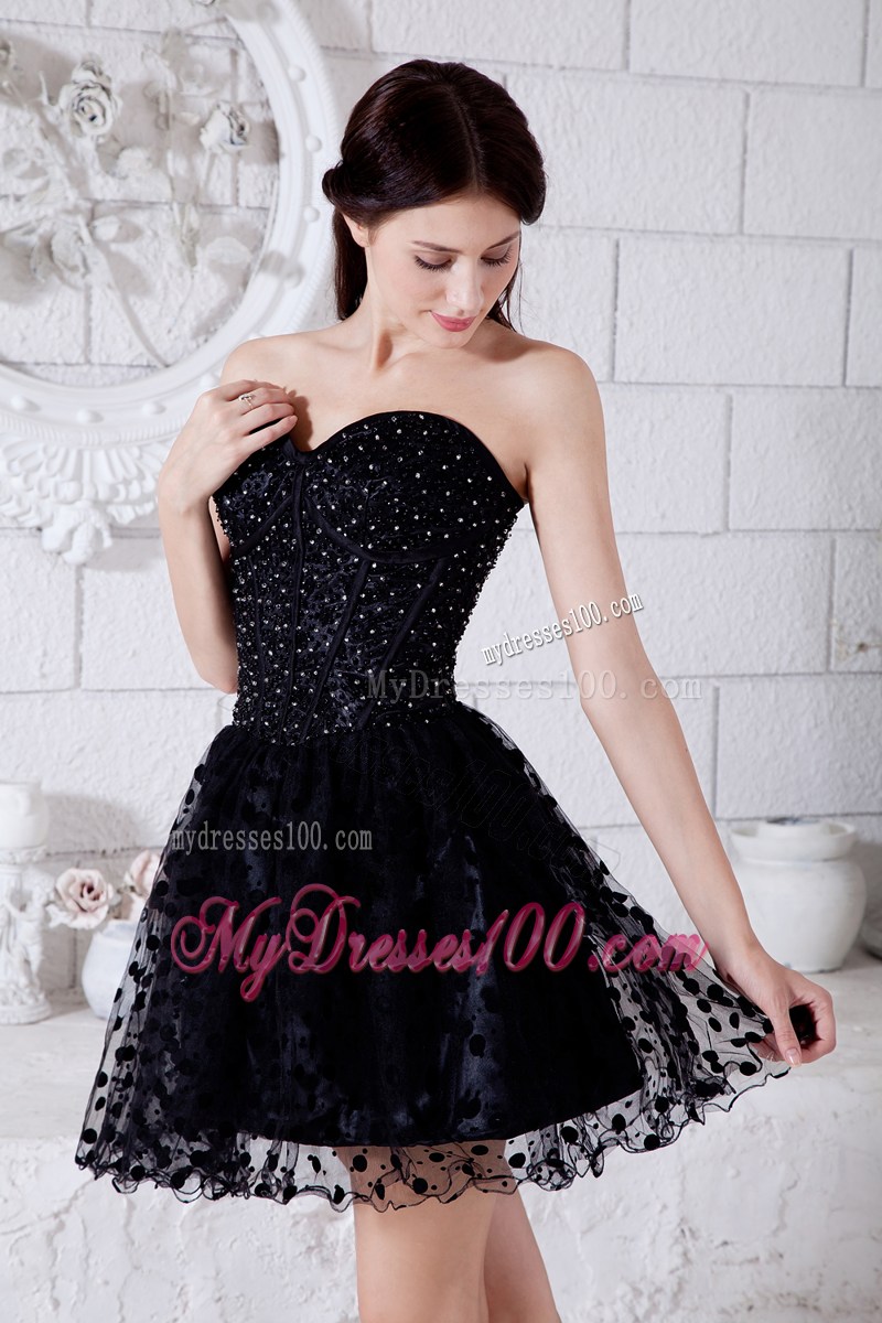 Black Sweetheart Short Special Fabric Beading Little Black Dress