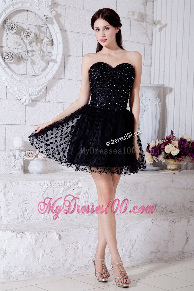 Black Sweetheart Short Special Fabric Beading Little Black Dress
