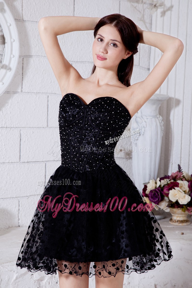 Black Sweetheart Short Special Fabric Beading Little Black Dress