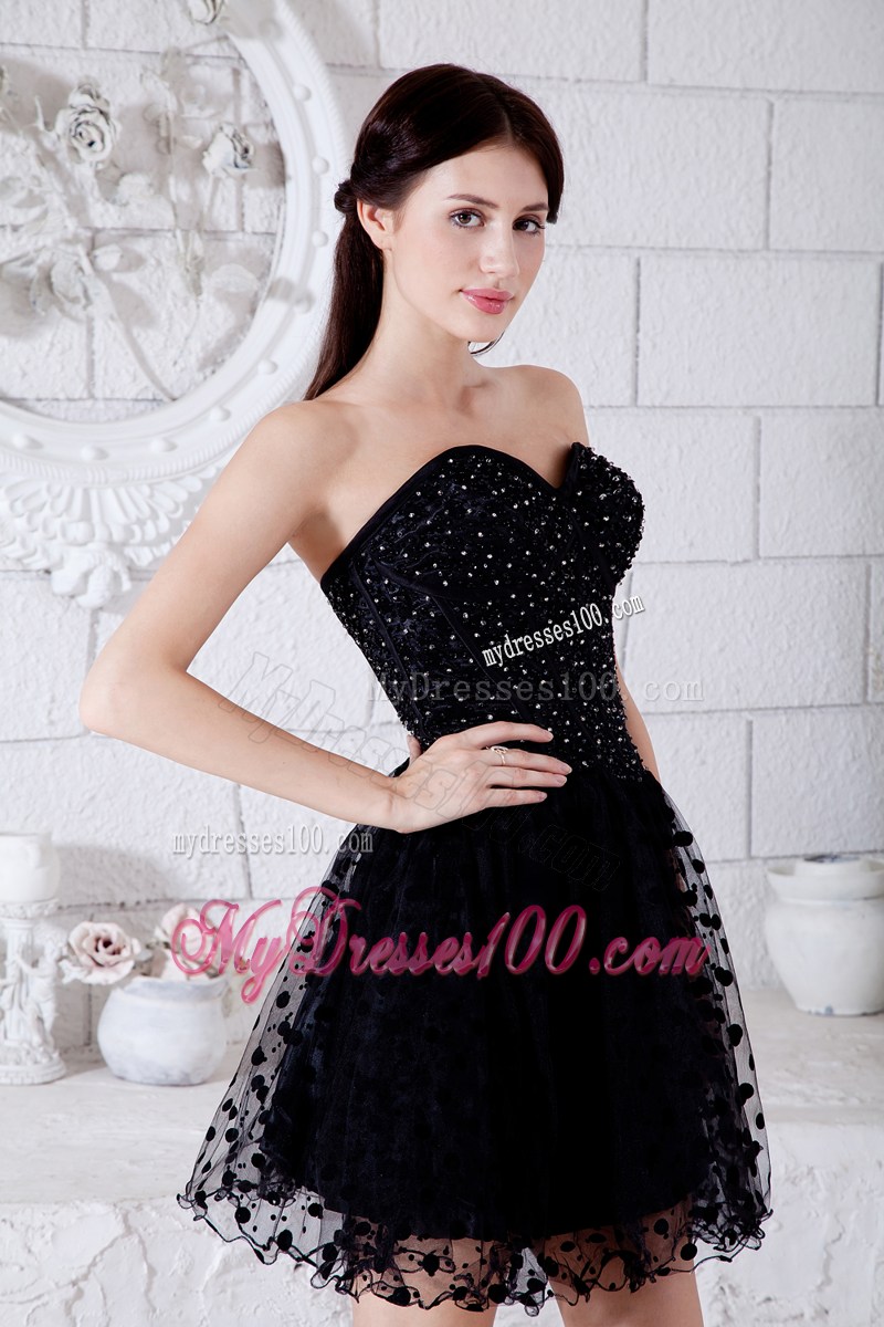 Black Sweetheart Short Special Fabric Beading Little Black Dress