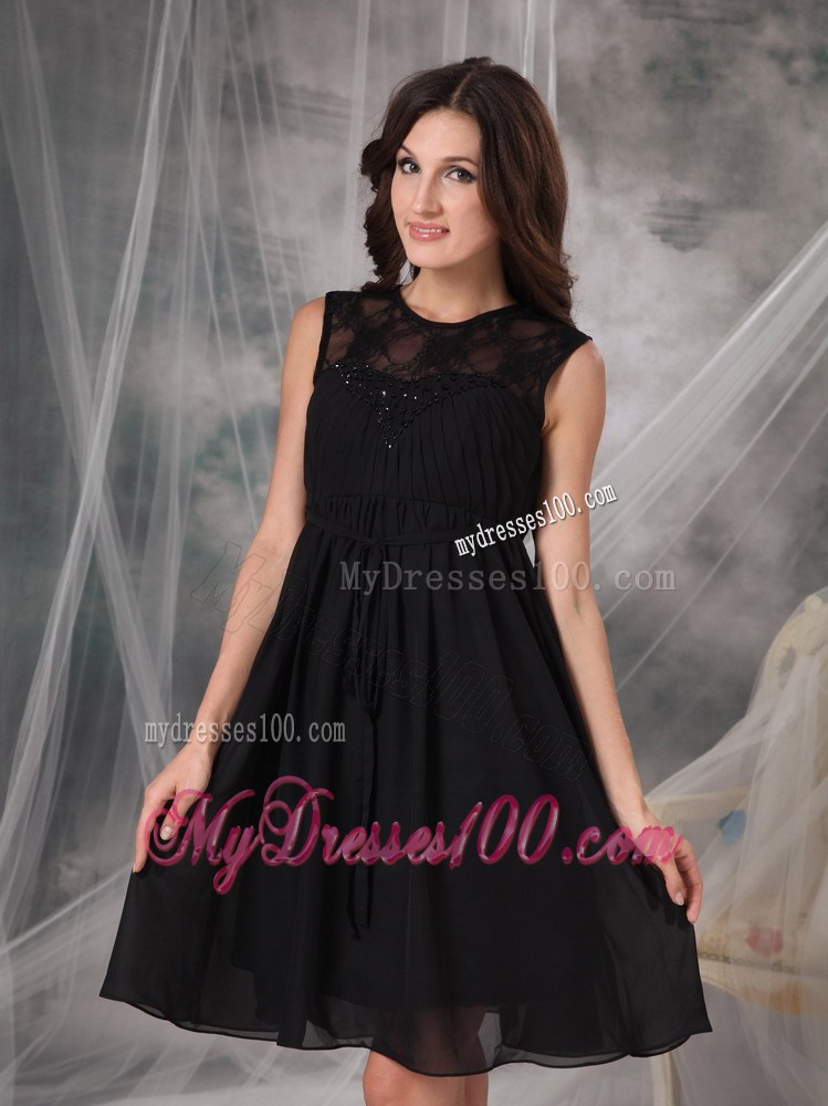 Brand New Style Empire High-neck Lace Knee-length Little Black Dress