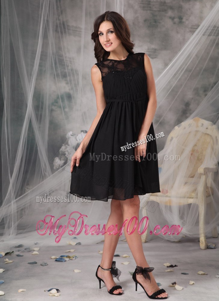 Brand New Style Empire High-neck Lace Knee-length Little Black Dress