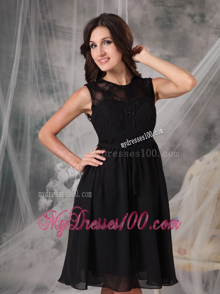 Brand New Style Empire High-neck Lace Knee-length Little Black Dress