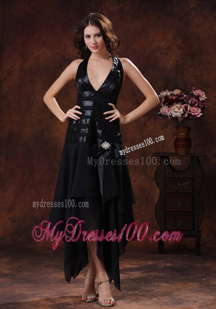Sexy Asymmetrical Short Clearance Little Black Dresses With Halter