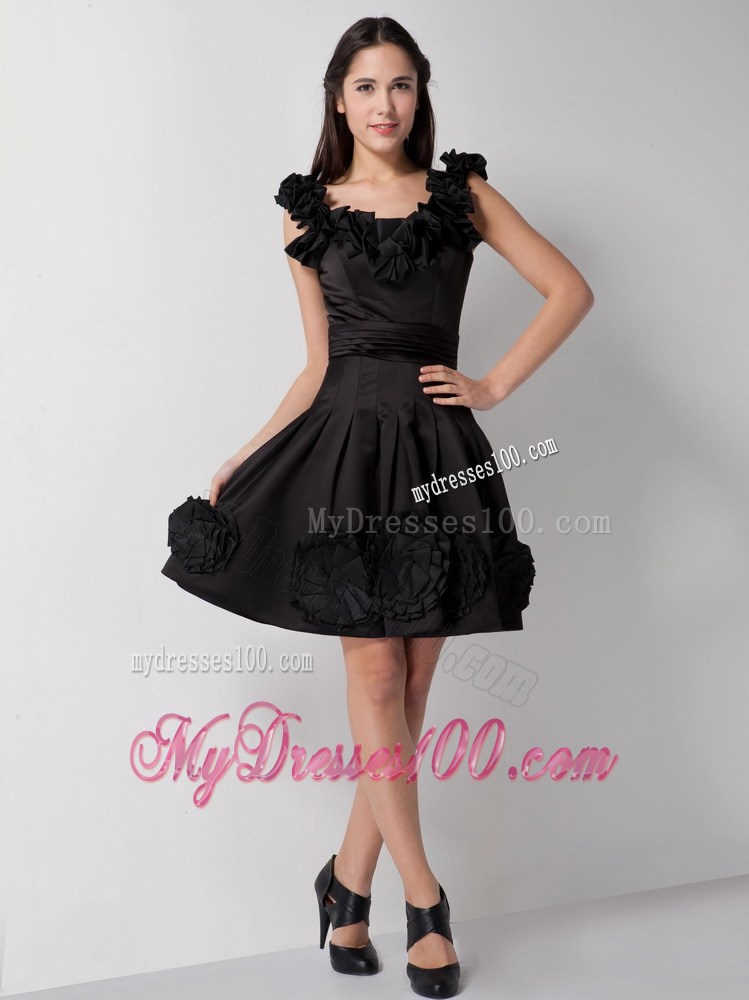Lovely Scoop Hand Made Flowers Knee-length Little Black Dresses