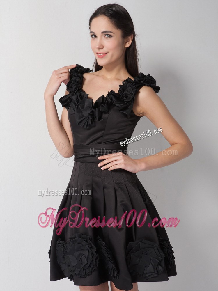 Lovely Scoop Hand Made Flowers Knee-length Little Black Dresses