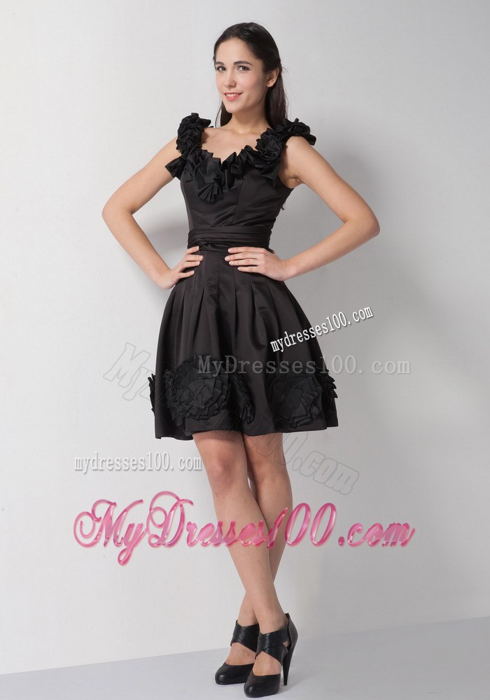 Lovely Scoop Hand Made Flowers Knee-length Little Black Dresses