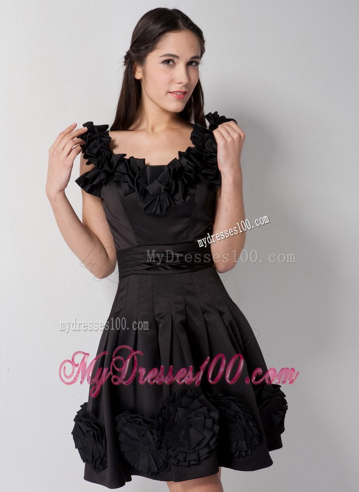 Lovely Scoop Hand Made Flowers Knee-length Little Black Dresses