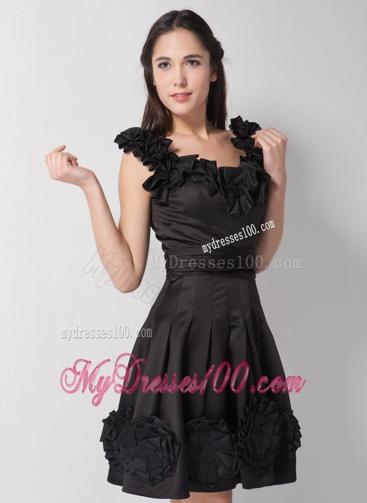 Lovely Scoop Hand Made Flowers Knee-length Little Black Dresses