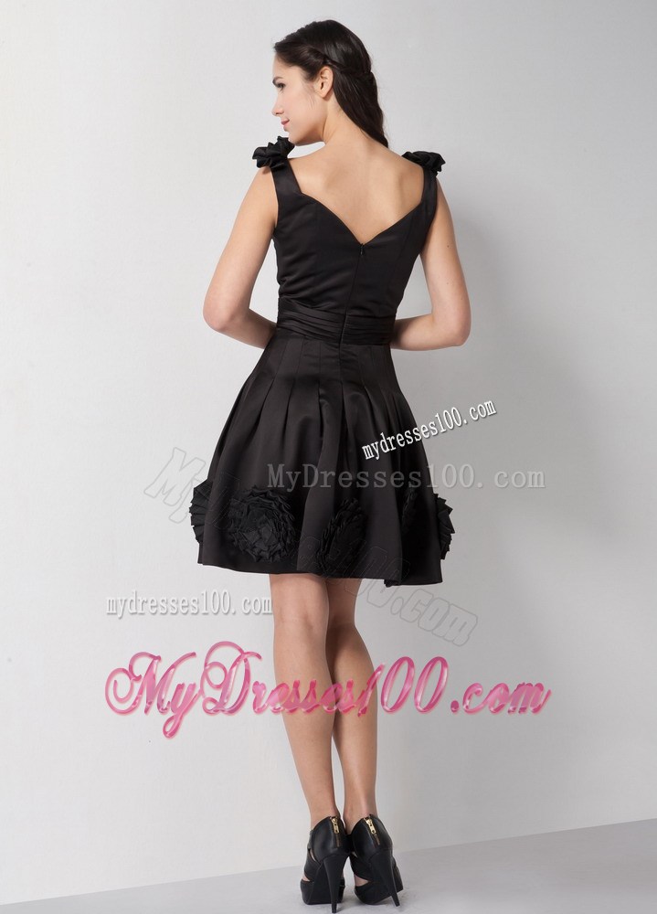Lovely Scoop Hand Made Flowers Knee-length Little Black Dresses
