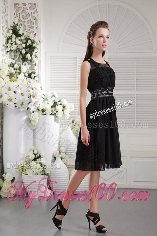 Black Empire Scoop Beading Little Black Dress in Knee-length