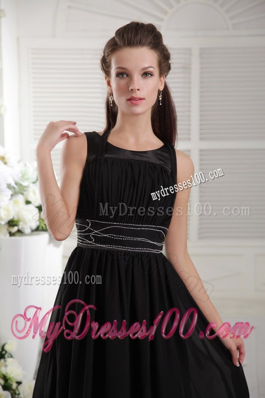 Black Empire Scoop Beading Little Black Dress in Knee-length