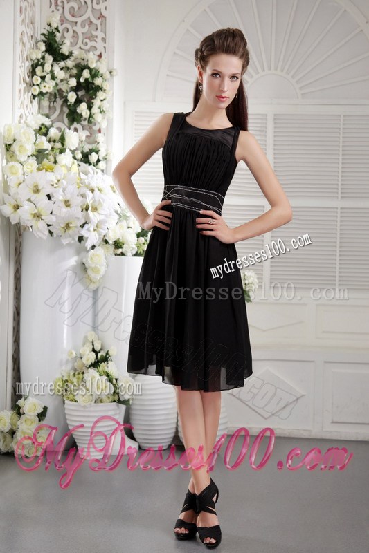 Black Empire Scoop Beading Little Black Dress in Knee-length