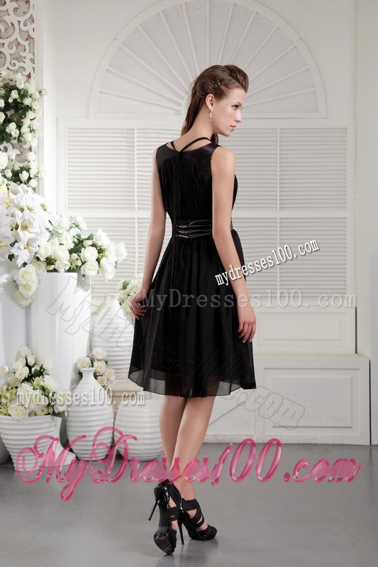 Black Empire Scoop Beading Little Black Dress in Knee-length
