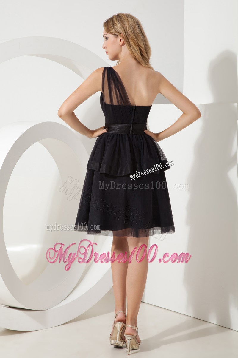 Black One Shoulder Sashes Little Black Dress with Mini-length