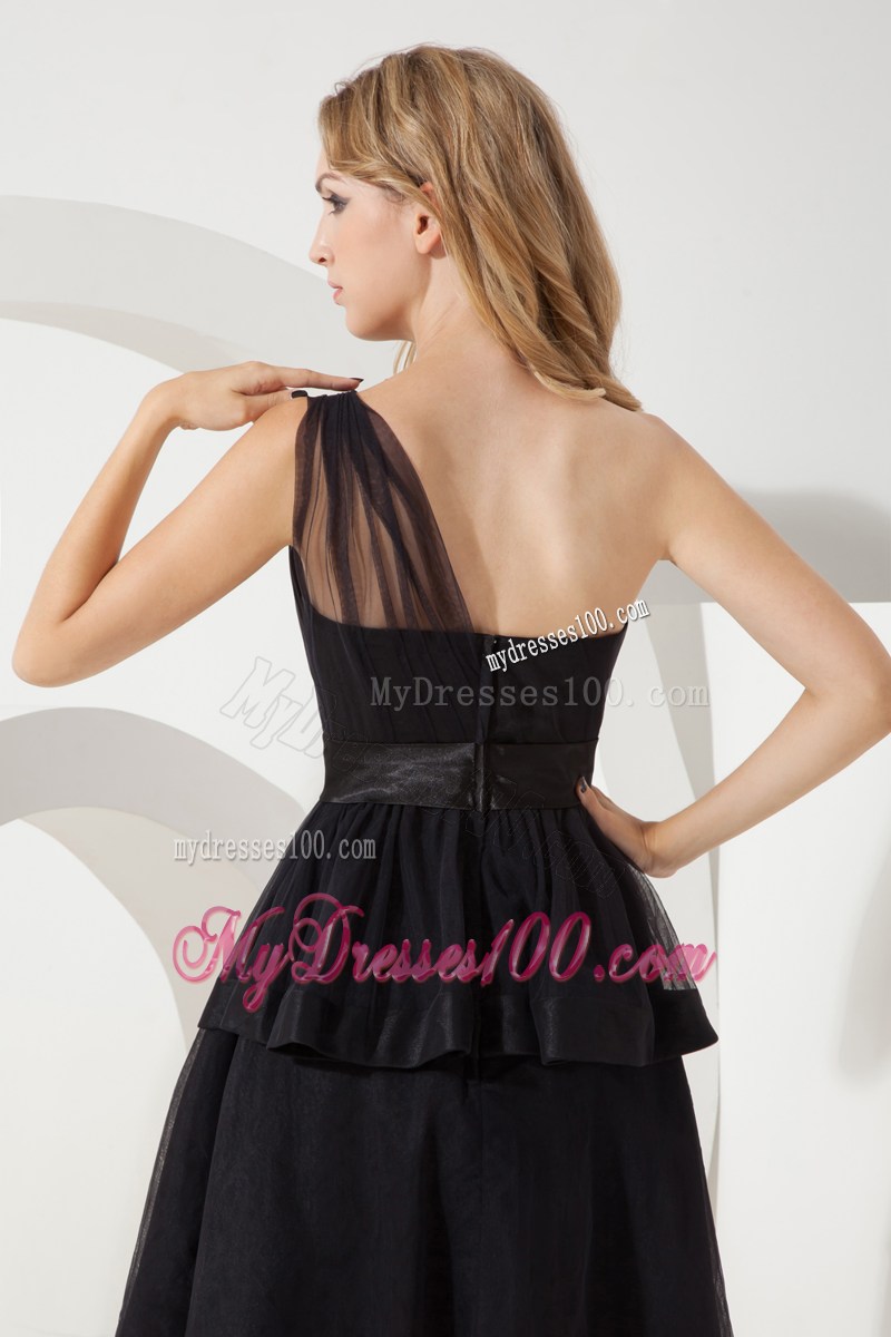 Black One Shoulder Sashes Little Black Dress with Mini-length