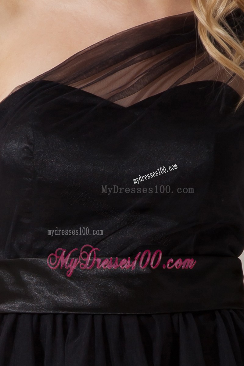 Black One Shoulder Sashes Little Black Dress with Mini-length