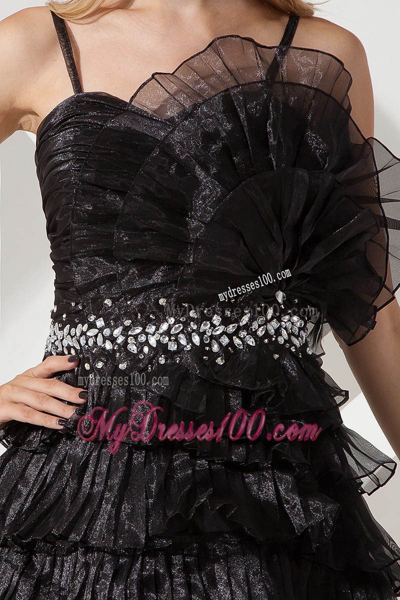 Spaghetti Straps Beading and Layers Knee-length Little Black Dress
