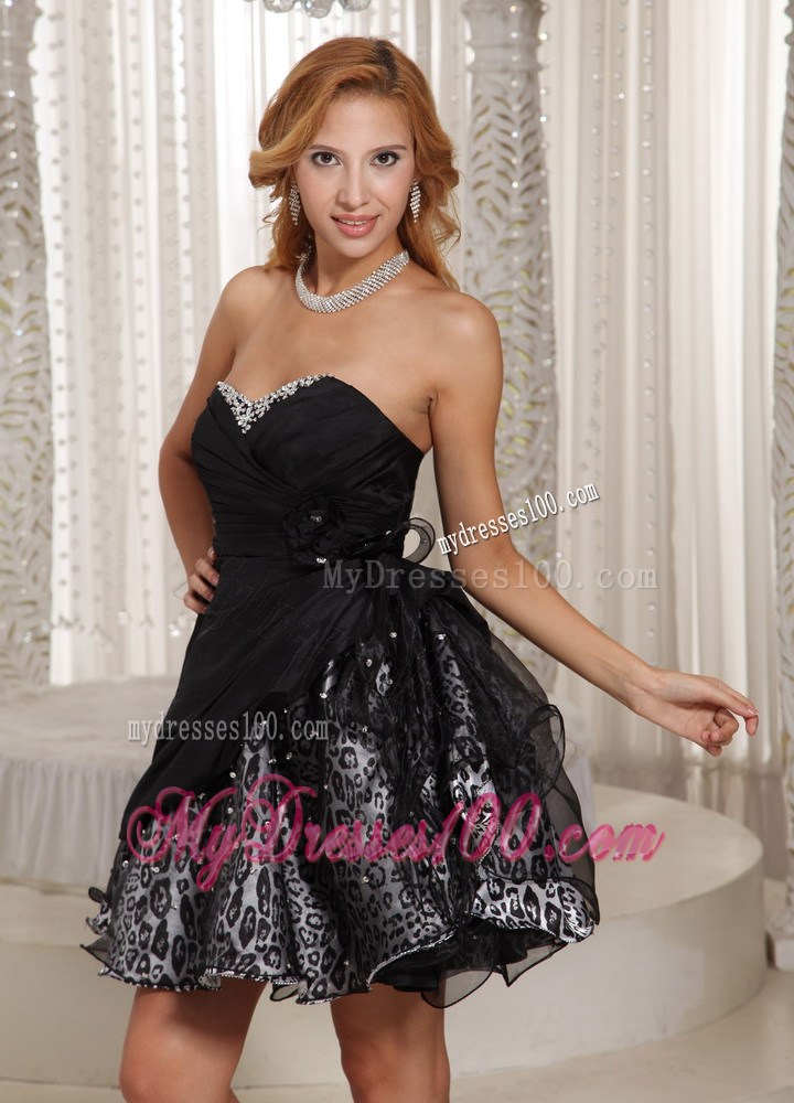 Black Leopard Beading 2013 Little Black Dresses With Sweetheart