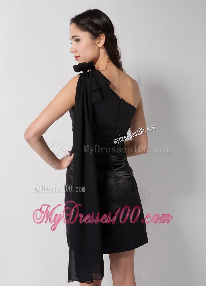 Column One Shoulder Short Little Black Dresses with Watteau Train