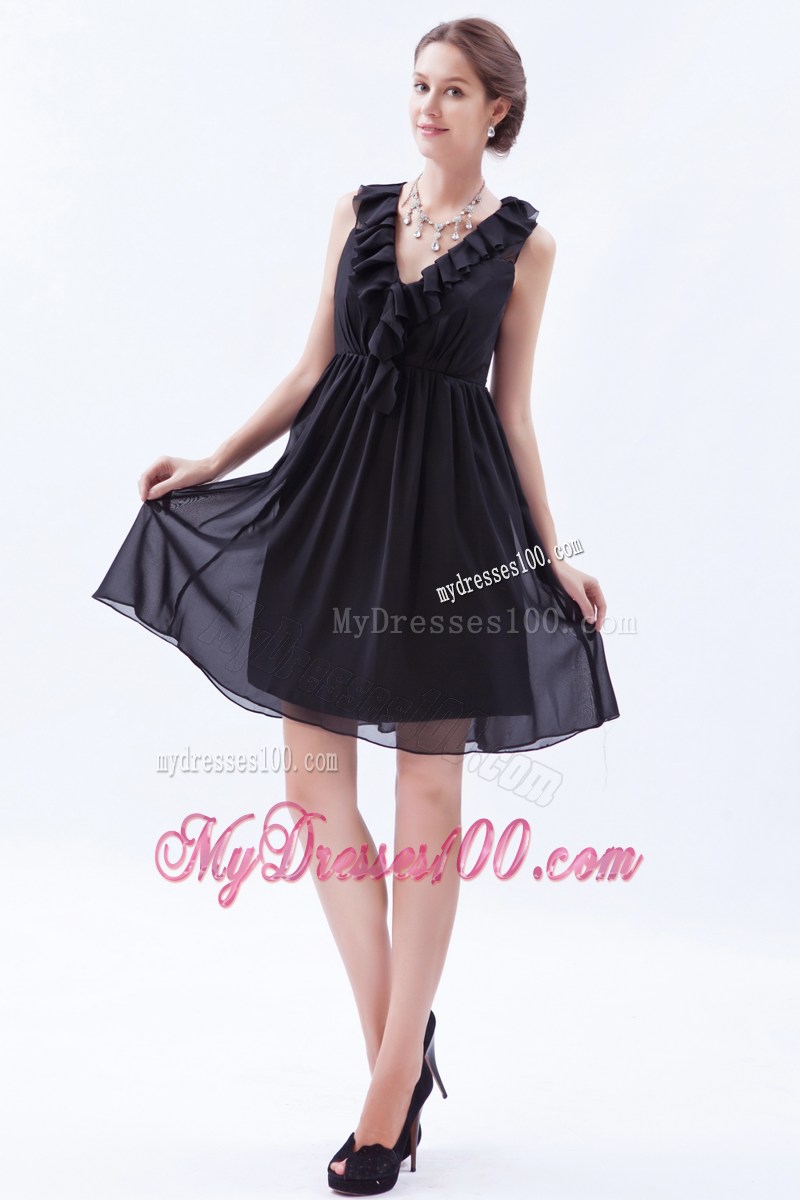 Dark Purple Empire V-neck Mini-length Ruching Prom Dress